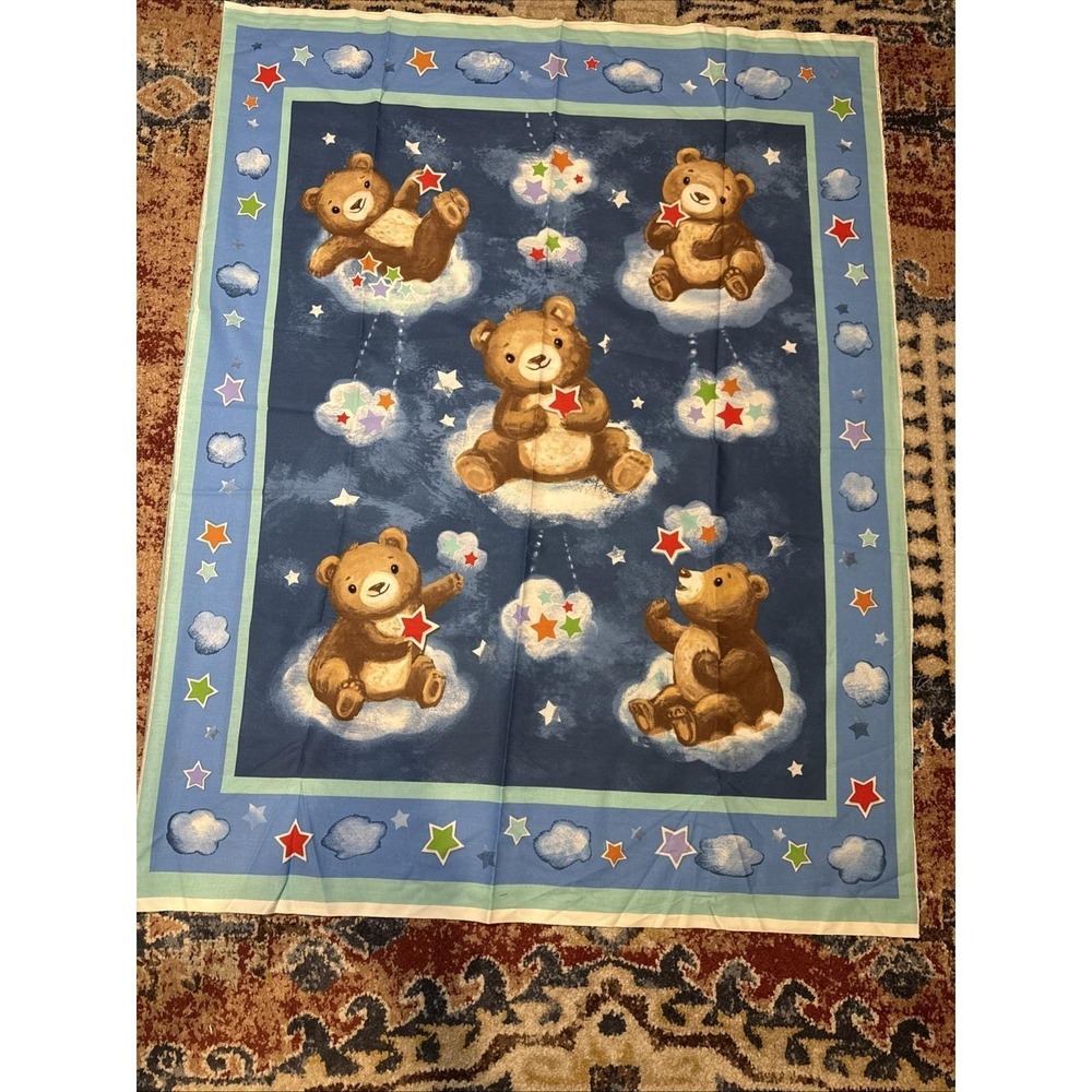 45" Teddy Bears Clouds Stars Baby Quilt Blanket Fabric Panel Lot 2 Cotton